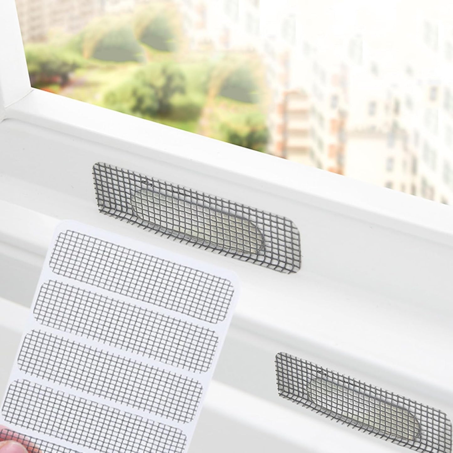 50Pcs Window Screen Patch, Waterproof Self-Adhesive Fiberglass Fine Mesh Weep Hole Covers Anti-Mosquito, Screen Repair Kit