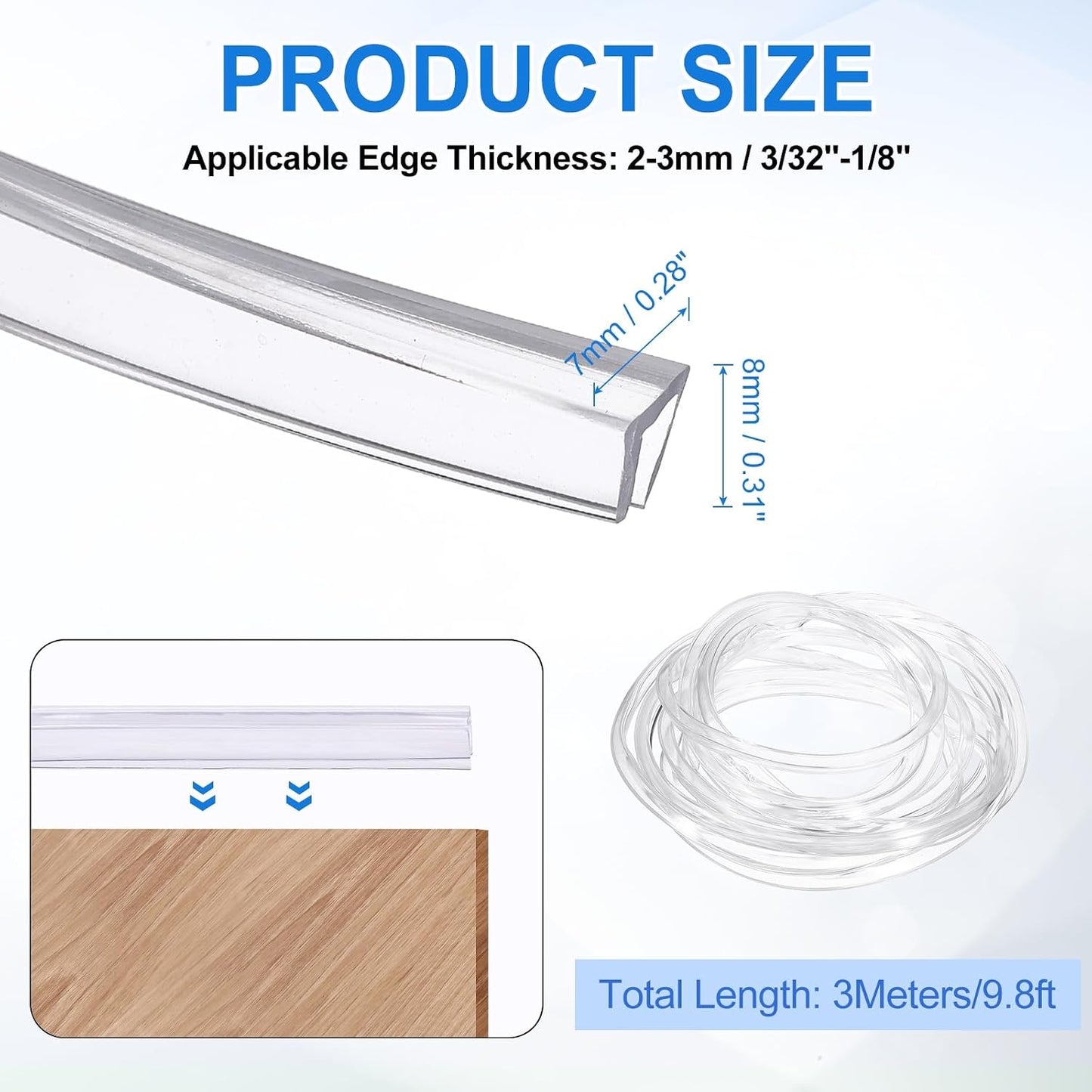 uxcell Clear Edge Trim, 13.1Ft Silicone U Channel Edge Protector, Edges Guards Fits 1/32"-3/32" for Car Doors Sheet Metal Parts (3/16" W x 3/8" H)
