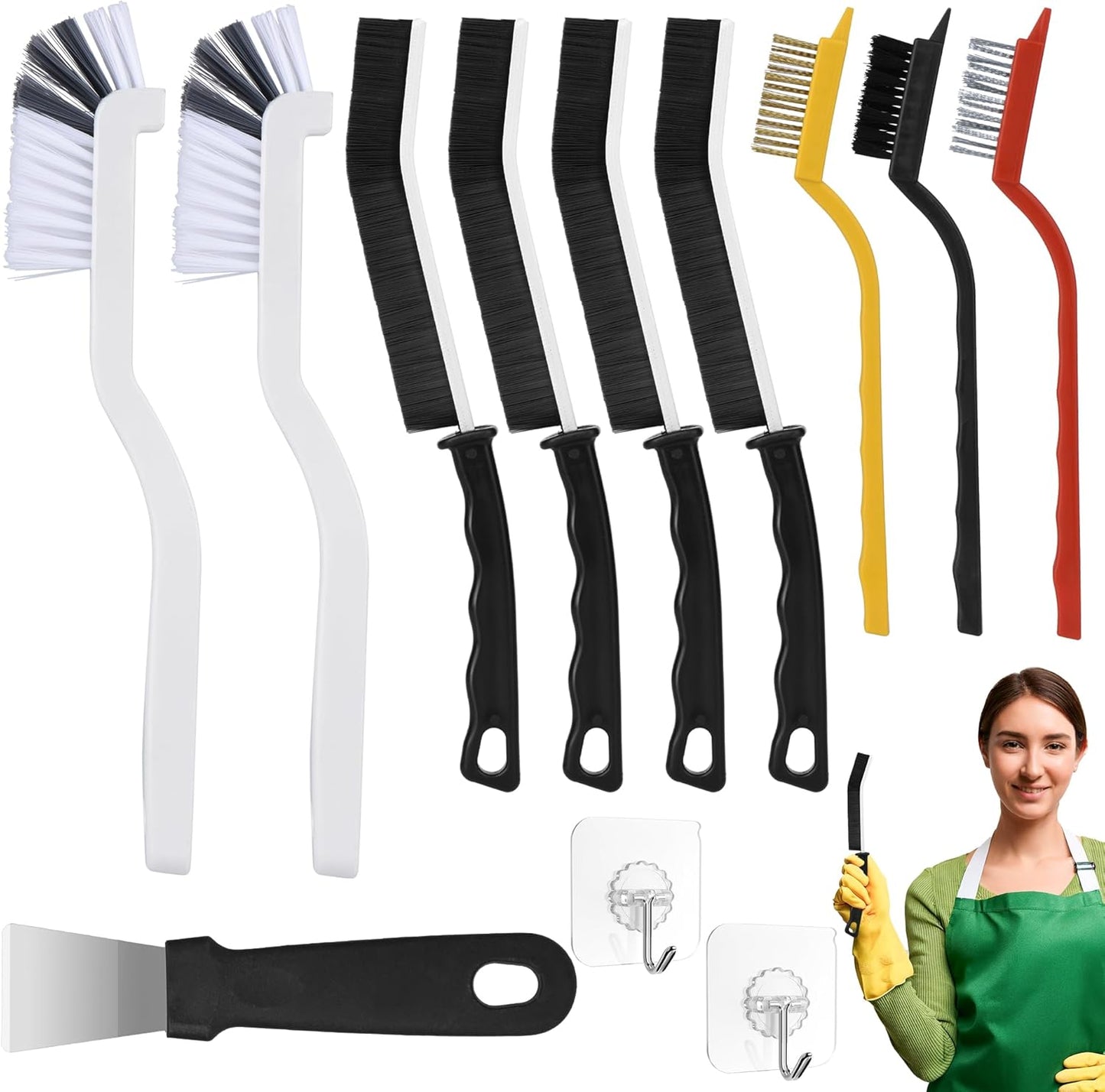 Tedmax 12PCS Grout Brush Set, Hard Bristle Crevice & Baseboard Tool | Crevice cleaning tool designed to reach tight spaces between tiles, sinks, cabinets and baseboards with ease.