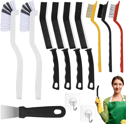 Tedmax 12PCS Grout Brush Set, Hard Bristle Crevice & Baseboard Tool | Crevice cleaning tool designed to reach tight spaces between tiles, sinks, cabinets and baseboards with ease.