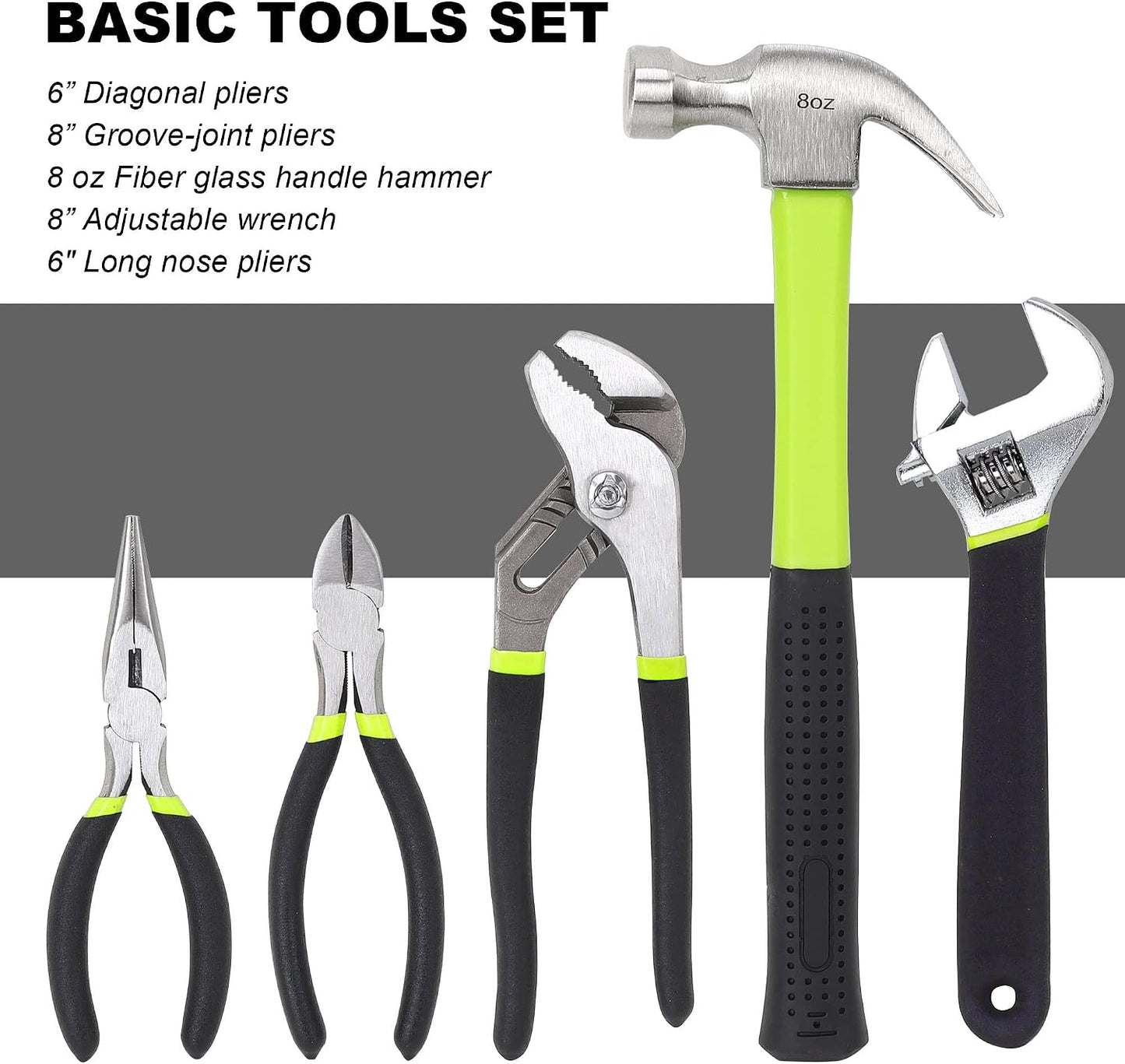 FASTPRO 215-Piece Home Repairing Tool Set with 12-Inch Wide Mouth Open Storage Bag, Household Hand Tool Kit,Red