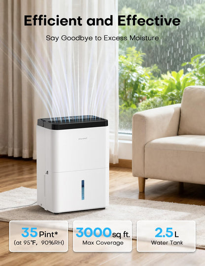 Dehumidifiers for Home, 35oz Dehumidifier for Bathroom with Auto Shut-off Auto Defrost, Whisper Quiet Dehumidifier for Bedroom Office RV Closet Wardrobe (White)