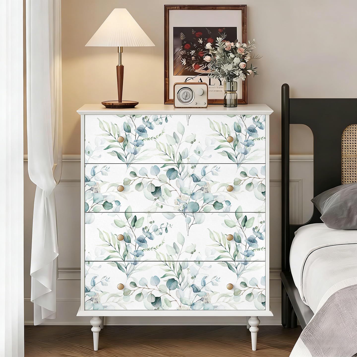 Floralplus Peel and Stick Wallpaper Boho Leaf Removable Wallpaper for Bathroom Renter Leaf Contact Paper for Locker Shelf Liner Vinyl Adhesive Wallpapers Wall Mural Decor 17.5 in x 118 in