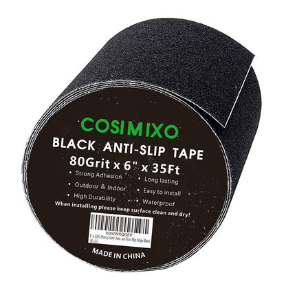 COSIMIXO 4" x 35Ft Heavy Duty Anti Slip Tape,Best 80grit Friction,Grip,Abrasive for Stairs Outdoor/Indoor Waterproof Grip Tape Safety Non Skid Tread Staircases Anti-Slip Traction Tape Black