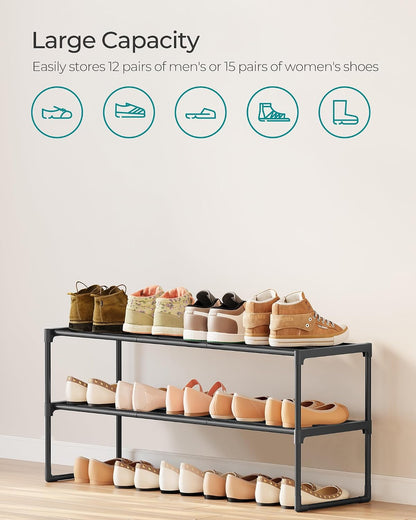 SONGMICS Shoe Rack, 6-Tier Shoe Organizer, Metal Storage Shelf, Upright or Upside Down, for 24-30 Pairs, Stackable, for Entryway, 11.8 x 36.2 x 42.7 Inches, Black ULSA306BH01