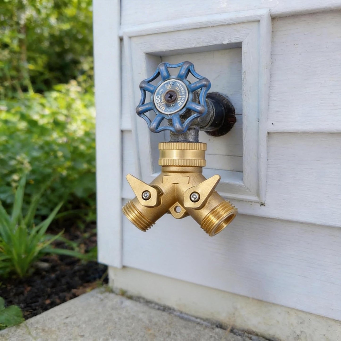 ‌VANCOCO 2 Way Garden Hose Splitter, 3/4" Heavy Duty Solid Brass Hose Y Splitter With 2 Shut-off for Outdoor Faucet & Garden Hose