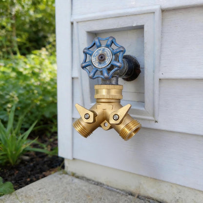 ‌VANCOCO 2 Way Garden Hose Splitter, 3/4" Heavy Duty Solid Brass Hose Y Splitter With 2 Shut-off for Outdoor Faucet & Garden Hose