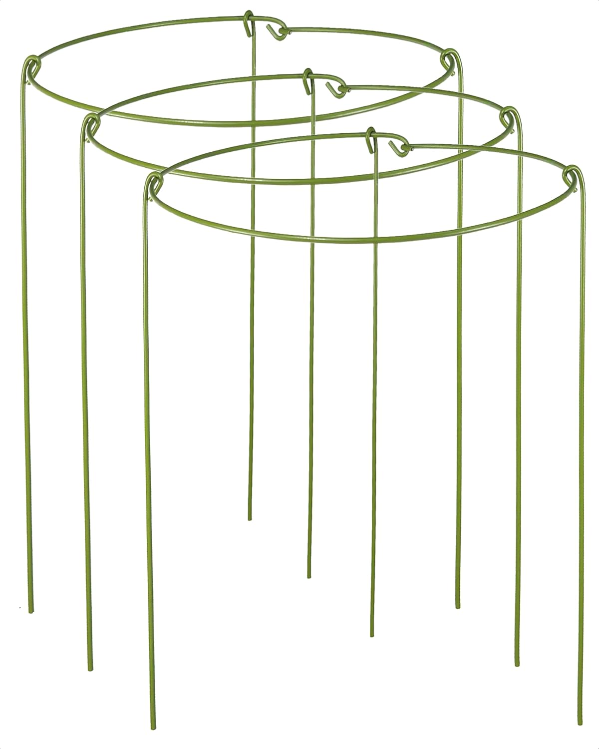 5 Pack Plant Support Stakes, Adjustable Plant Ring Cages with Green Rubber Wrapping, Ideal for Orchids, Indoor and Outdoor Potted Plants, 6" Wide x 11" High