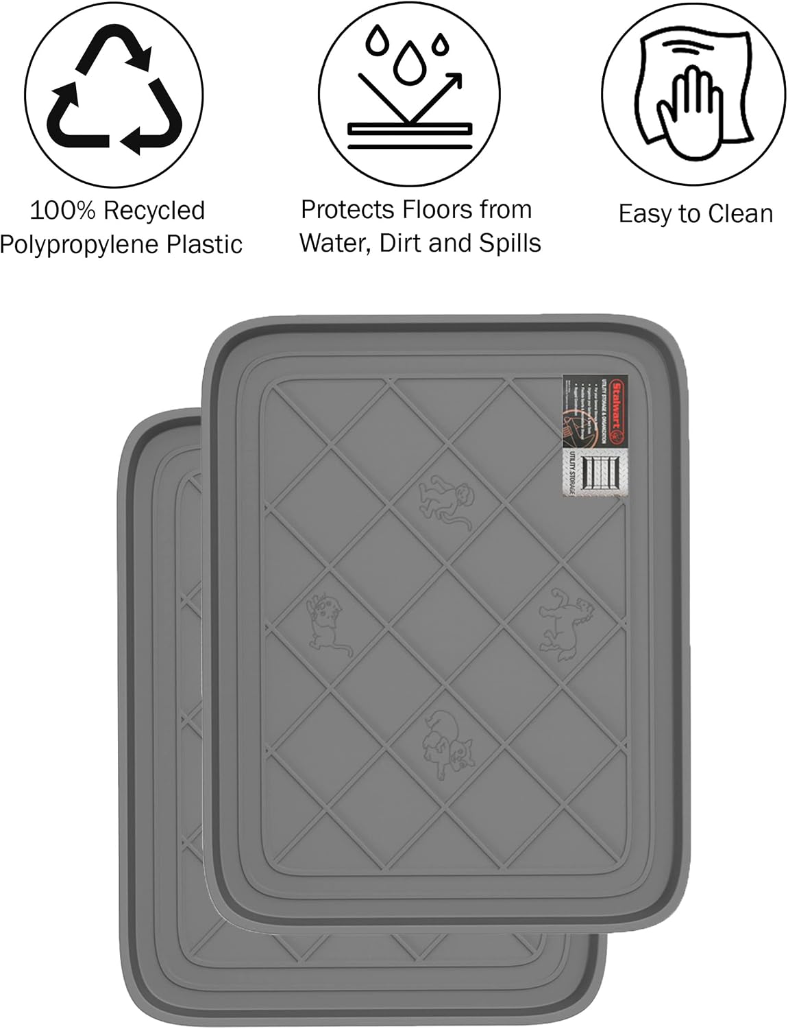Stalwart All-Weather Boot Tray, Indoor Outdoor Doormat for All Seasons, 2 pk Small, Black