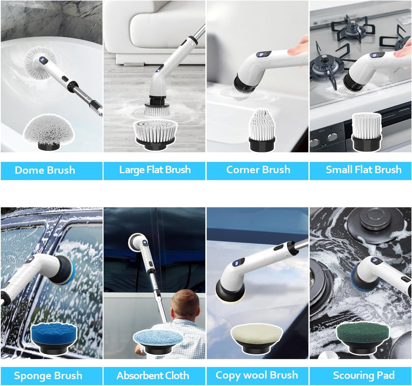 TUYU Replaceable Brush Heads Electric Spin Scrubber,4 Pack Brush Heads & 4 pcs Extra Brushes Kit, Cordless Spin Scrubber Power Cleaning Brush for Bathroom Floor