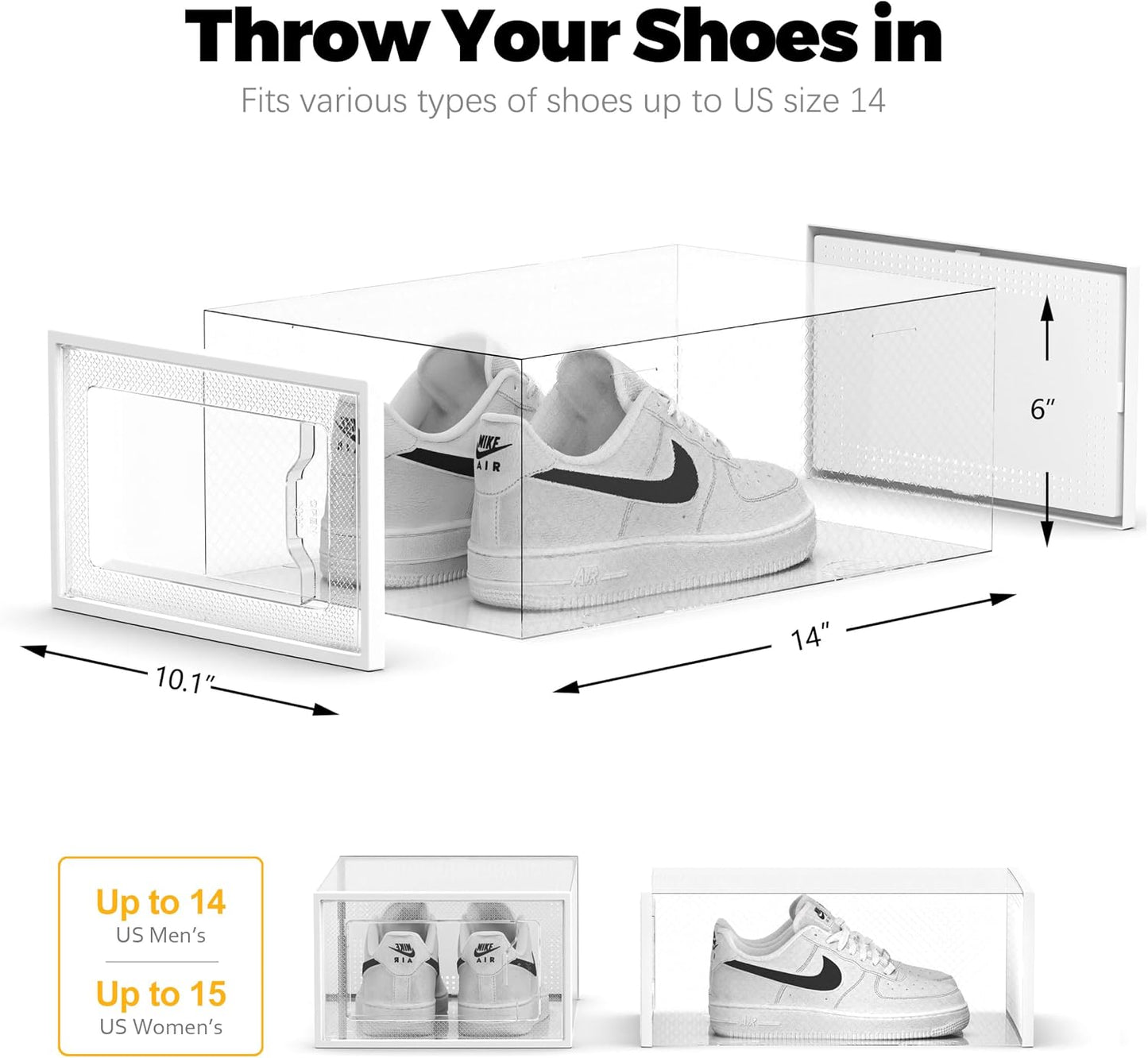 SEE SPRING 12 Pack Shoe Storage Box, Clear Plastic Stackable Shoe Organizer for Closet, Space Saving Foldable Shoe Rack Sneaker Container Bin Holder