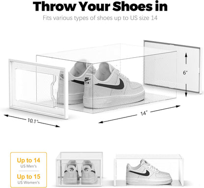 SEE SPRING 12 Pack Shoe Storage Box, Clear Plastic Stackable Shoe Organizer for Closet, Space Saving Foldable Shoe Rack Sneaker Container Bin Holder