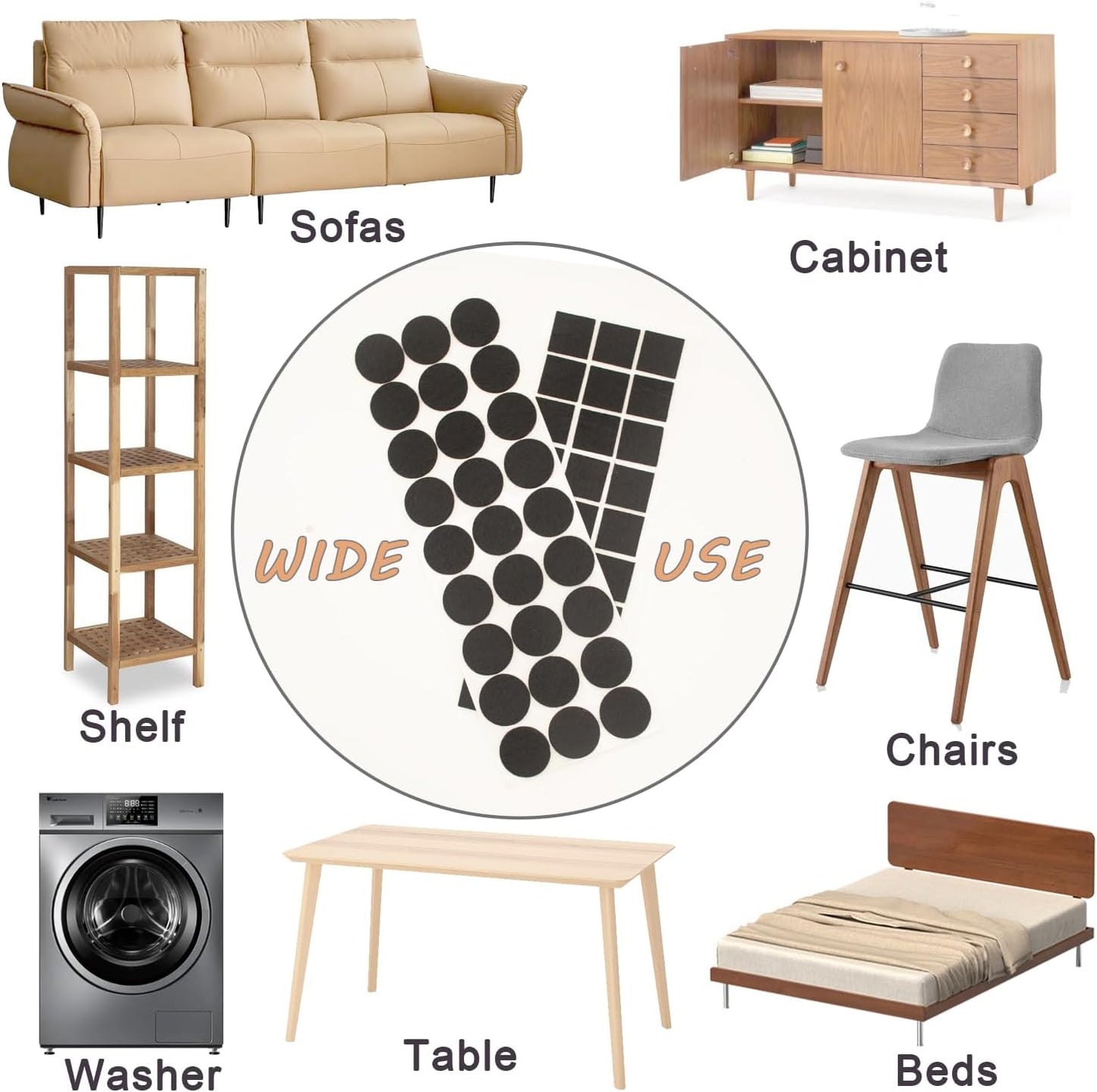 Felt Furniture Pads for Hardwood Floors, 54 Pcs Self-Adhesive Chair Leg Pads, 3.5mm Thick Non-Slip Round & Square Floor Protectors for Tile Floors, No Residue Black Felt Pads