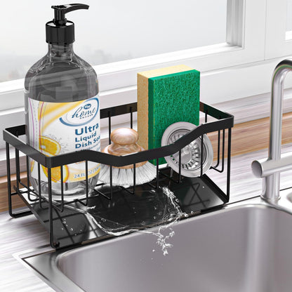 Vanwood Sponge Holder for Kitchen Sink with Auto Draining Tray, Sink Caddy Kitchen Sink Cocina Organizer, Self Drain Dish Soap Sponge Caddy for Counter | Kitchen Sink