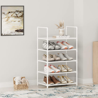 Small Shoe Rack 6-8 Pairs Sturdy Shoe Shelf 4-Tiers Narrow Stackable Shoe Organizer,Lightweight Kids Shoe Racks for Entryway, Doorway and Closet（Black）