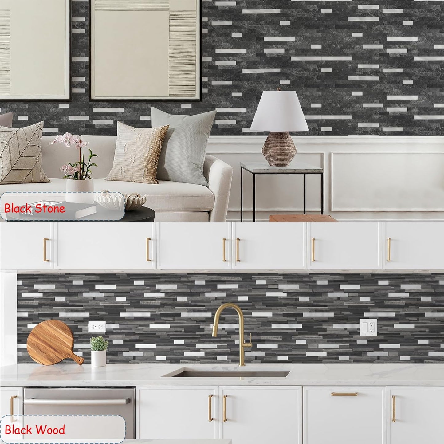 Yipscazo 2026 New Upgrade 11.34" X 11.57" Peel and Stick Backsplash, Stick on Backsplash Tiles for Kitchen, Bathroom, Fireplace (10 Sheets, Beige Rocks + Rose Gold)