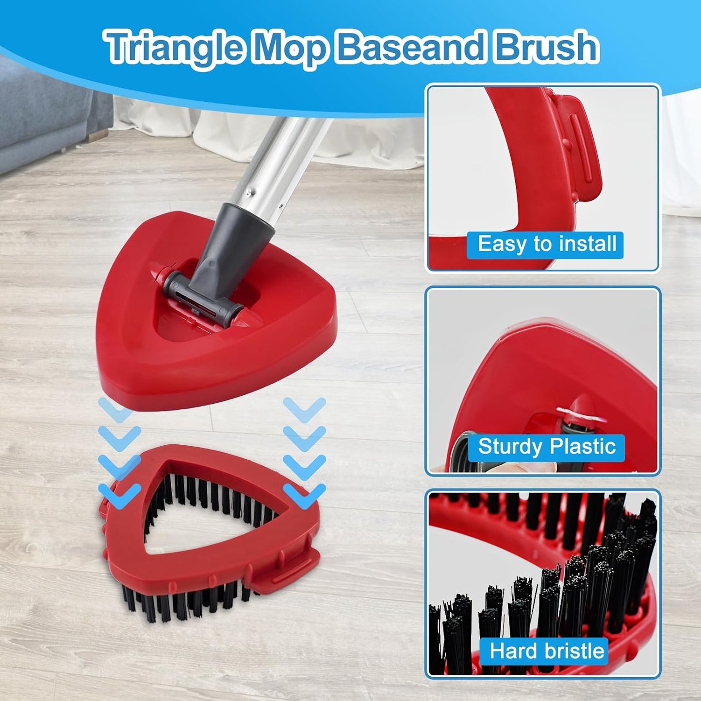 Spin Mop Handle,Mop Replace Heads,Brush and Base Compatible with O Cedar EasyWring 1 Tank,2 Microfiber Mop Refills and Brush,4-Section 30-58" Mop Handle,Mop Base Combo Set for Wet/Dry Floor Cleaning