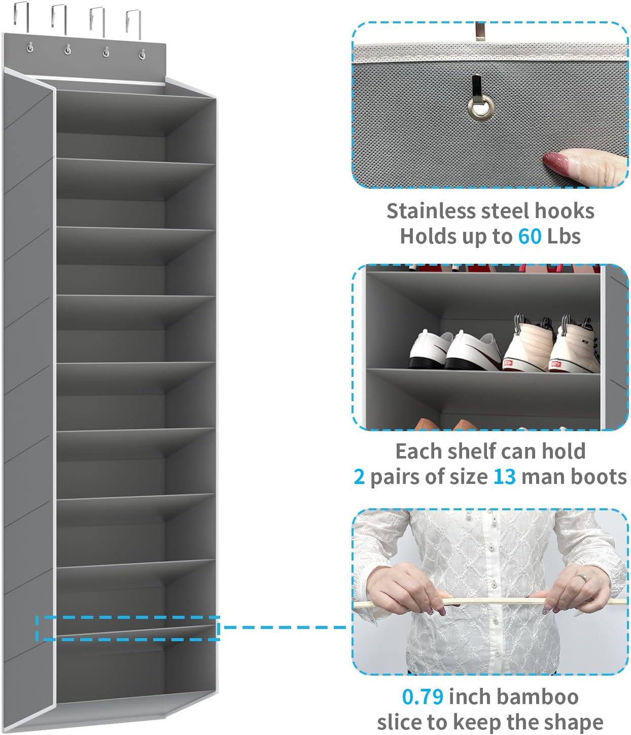 REGELETO 28 Large Pocket Over the Door Shoe Organzier, Hanging Shoe Rack for Door Large Capacity Shoe Organizer Holder with 4 Metal Hooks.