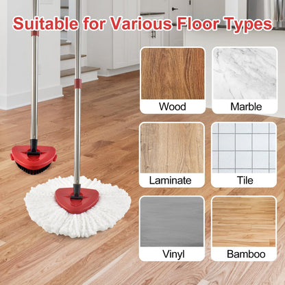 Mop Replace Heads Mop Handle and Base Replacement for O Cedar EasyWring 1-Tank Spin Mop System, 2 Microfiber Mops Refills, 4-Section Iron Mop Handle 30-58Inch and 1 Mopping Heads Cover Set (No Bucket)