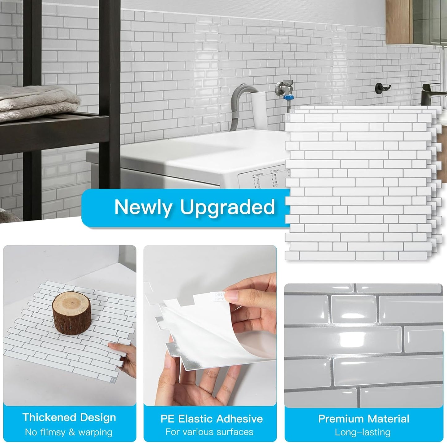 Art3d 10-Sheet Heavy-Duty Peel and Stick Backsplash, Waterproof Wall Tiles Stick on Kitchen Backsplash Living Space, Beige & White