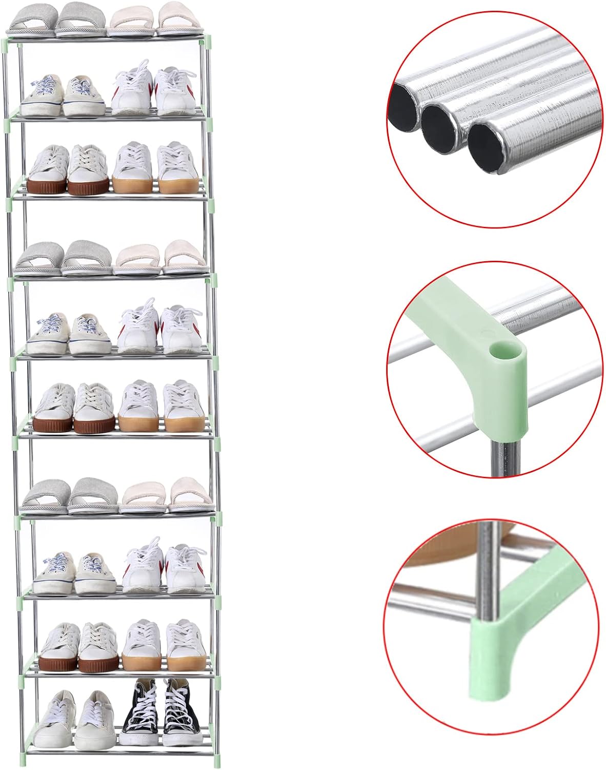 Jucaifu Stackable Small Shoe Rack, Entryway, Hallway and Closet Space Saving Storage and Organization (3-Tier, White)