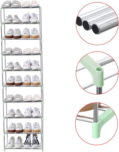 Jucaifu Stackable Small Shoe Rack, Entryway, Hallway and Closet Space Saving Storage and Organization (3-Tier, White)