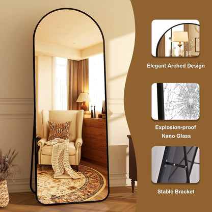 HARRITPURE 64"x21" Arched Full Length Mirror Free Standing Leaning Hanging Mounted Mirror Aluminum Frame Modern Simple Home Decor for Living Room Bedroom Cloakroom, Gold