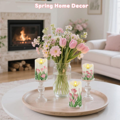 Flameless Candles Lights, Set of 3 Flickering LED Candles with Remote & Timer, Dimmable Electric Pillar Candles Battery Operated, Green Candles for Home St. Patrick’s Day Christmas Decor (Green)