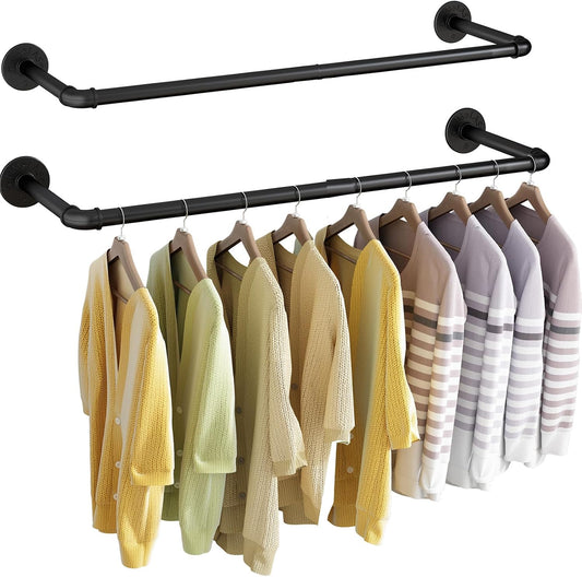 Wall Mounted Clothes Rack 31.5in, Industrial Pipe Wall Mount Clothing Rack, Heavy Duty Iron Garment Racks, Space Saver Multi-purpose Hanging Rod for Laundry Room, Closet Storage, 1 Pack
