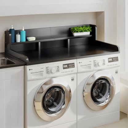 54" 2 Tier Washer Dryer Countertop with Storage Shelf, Waterproof MDF Laundry Room Organizer, Folding Station, Mechanically Joined Two-Panel Countertop (Walnut Brown)