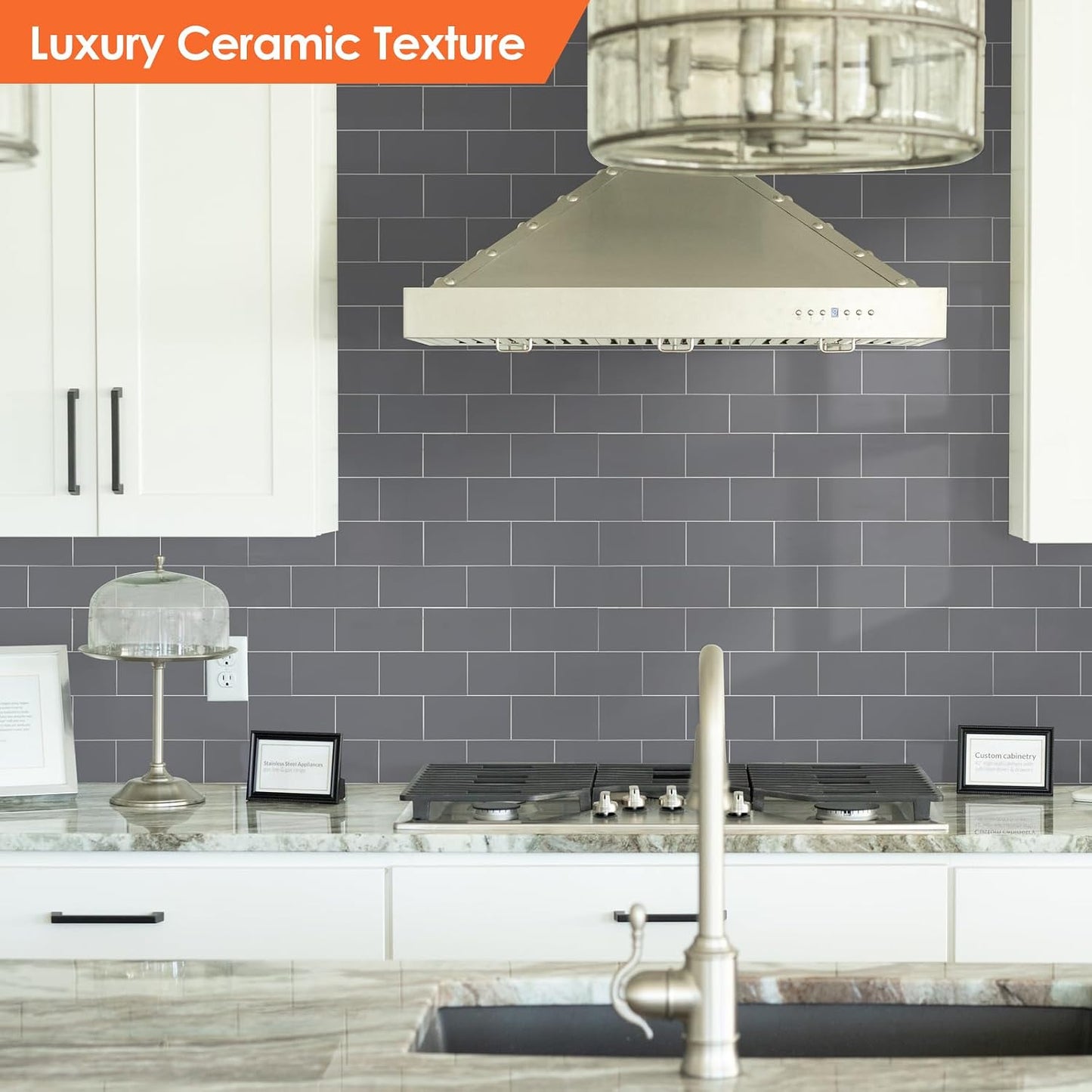 10- Sheet Polished White Peel and Stick Backsplash, 12’’Luxury PVC Ceramic Look Self Stick Subway Tiles, Waterproof Peel and Stick Wall Tiles for Kitchen and Bathrrom