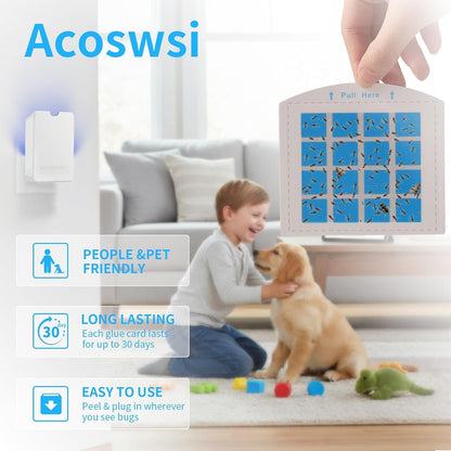 Indoor Fly Trap Plug in, Flying Insect Trap with Blue UV Light, Fruit Fly & Gnat Trap for Indoors, Mess-Free Bug Catcher for Home, 1 Device + 5 Refill Glue Cards