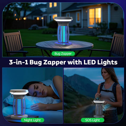 OnBeam Solar Bug Zapper Outdoor, 4200V Electric Mosquito Killer for Patio | Solar & USB-C Charging, IPX5 Waterproof, Auto Mode, SOS Light, Indoor Fly Trap for Home, Backyard, Garden, Camping