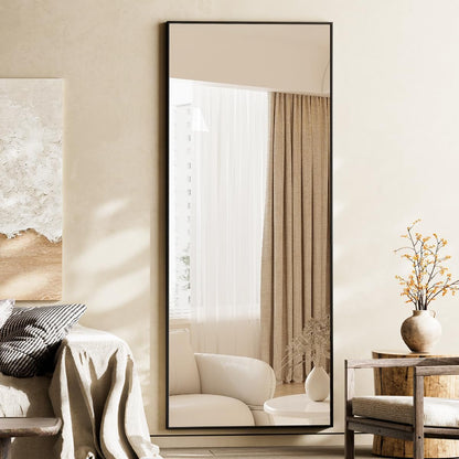VooBang Mirror Full Length - 21" x 57" Floor Mirror with Stand, Aluminum Alloy Frame Full Body Mirror, Standing Hanging or Leaning Against Wall for Bedroom and Living Room, Black