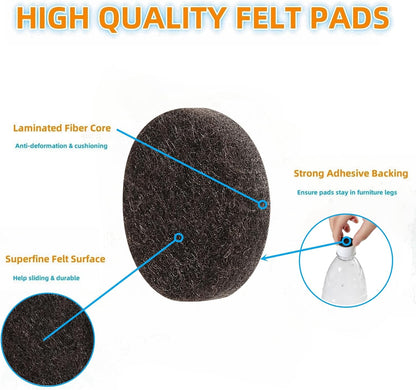 Furnigear Felt Furniture Pads for Hardwood Floors - Self Adhesive Chair Felt Pads, Floor Protector for Furniture Feet, Furniture Sliders Moving Your Furniture Smoothly - Anti Scratch 96 Pcs 3/4" Round