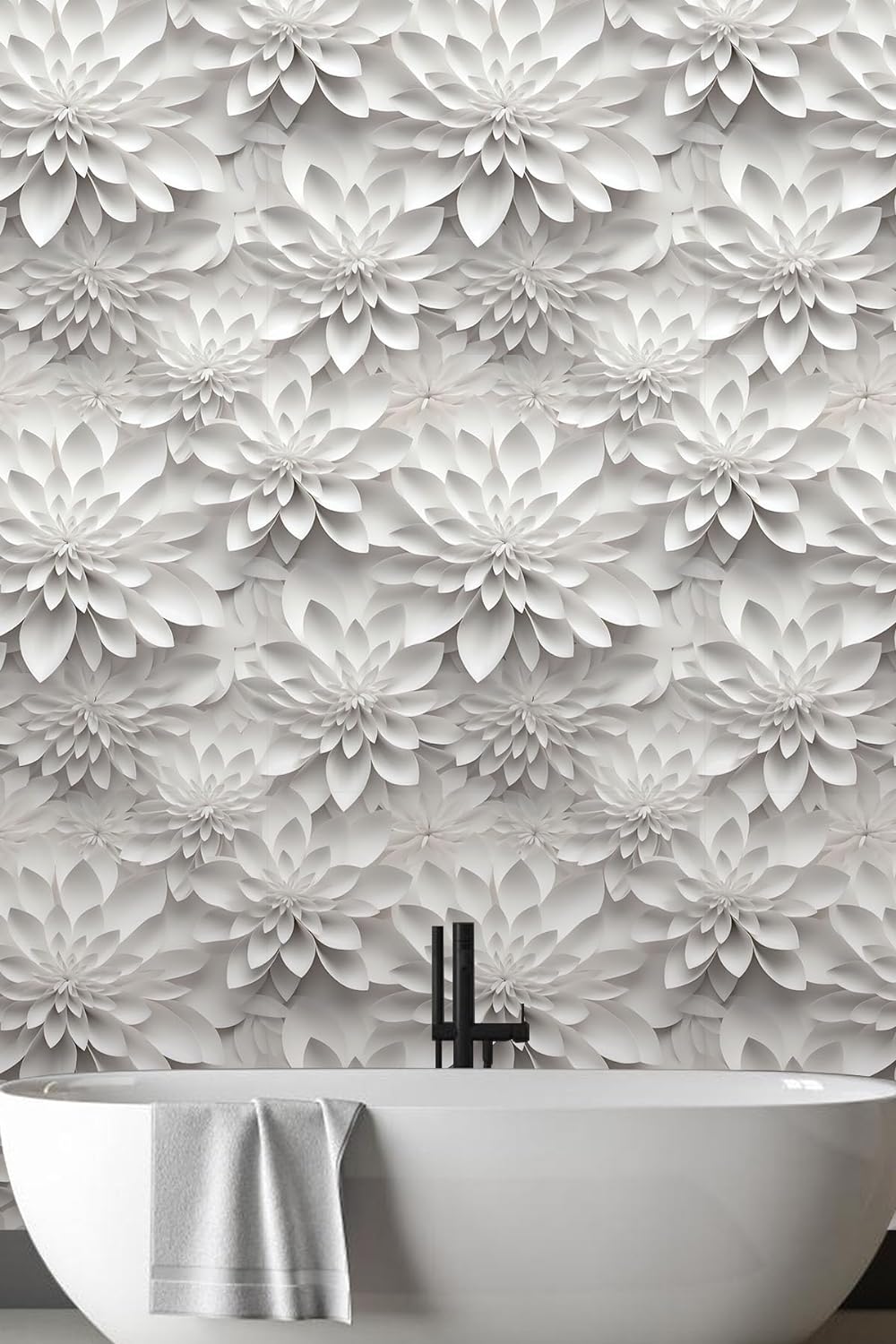 Floral Peel and Stick Wallpaper 3D Effect Interior Wall Décor Contact Paper Self Adhesive Removable Renter Friendly for Bedroom Living Cabinet Room 17.7in x 9.8ft (Not Textured Wallpaper
