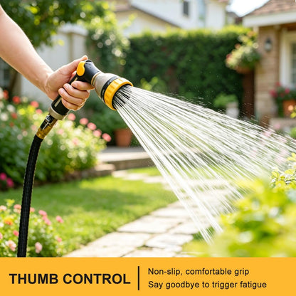 FANHAO Garden Hose Nozzle Heavy Duty Metal Spray Nozzle with Thumb Control, High Pressure Water Nozzle with 8 Adjustable Spray Patterns for Watering Plants, Washing Cars and Showering Pets