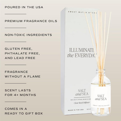 Sweet Water Decor Salt & Sea Reed Diffuser Set - Sea Salt Citrus & Musk Amber Scent Diffuser - Reed Diffusers for Home with Long Lasting Fragrance - Non-Toxic Oil Reed Diffuser - Made in the USA