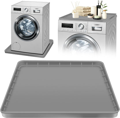ToLanbbt 27" x 27" Washing Machine Drain Pan Mat, Soft Silicone Washer Drip Tray with 0.78" Raised Edge, Water-Proof Anti-Vibration Leak-Proof Floor Protector for Under Washer, Dryer, Fridge (Gray)