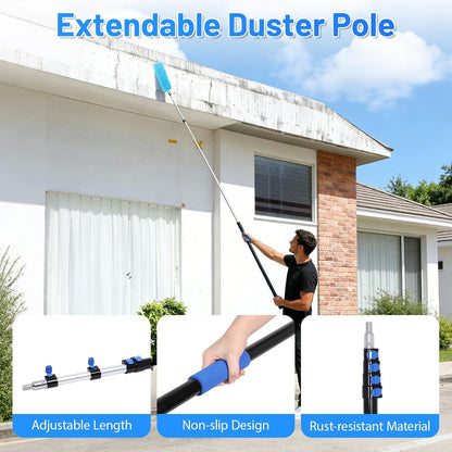 25 Foot High Reach Duster Kit for Cleaning (with 5-18ft Extension Pole)