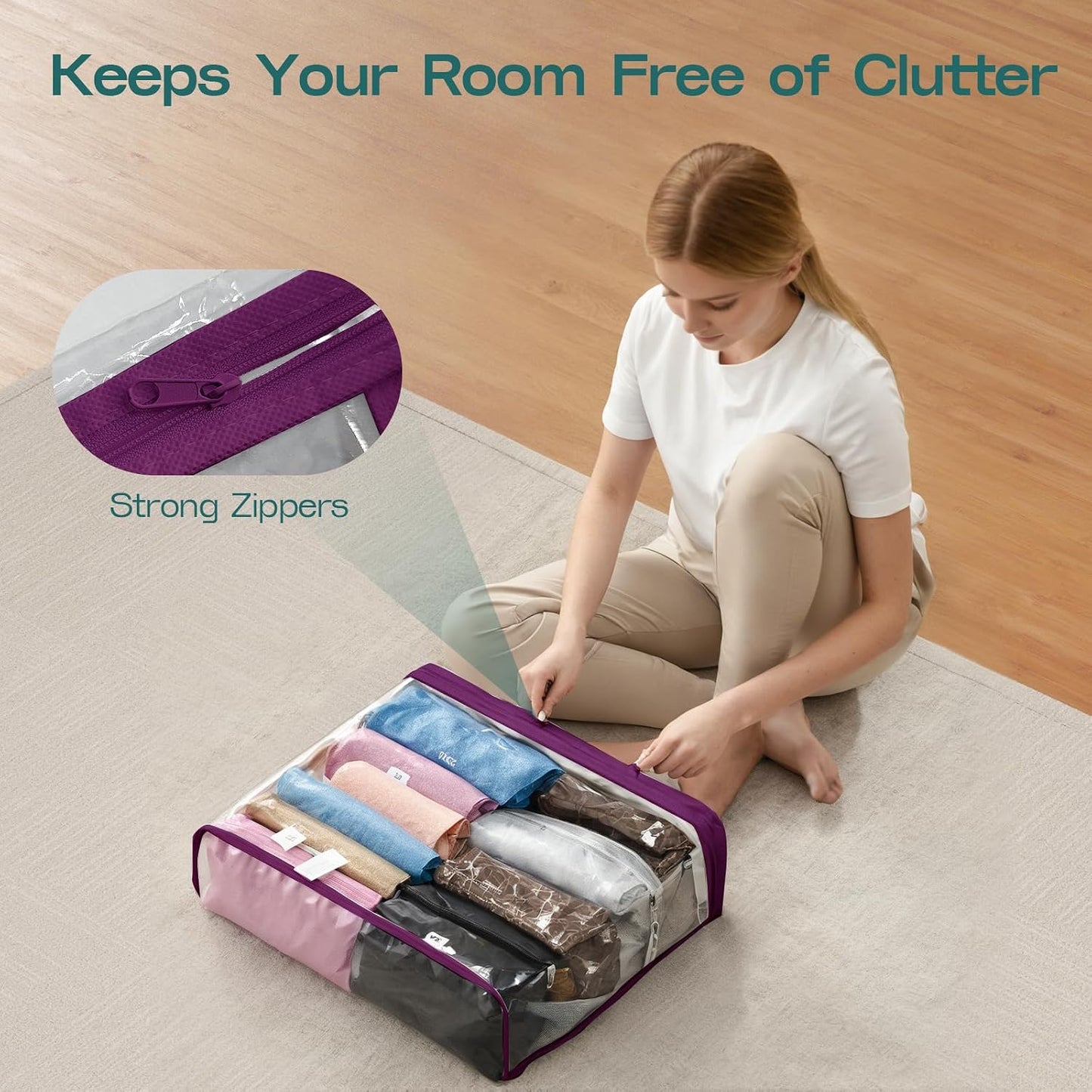 5PACK Clear Zippered Storage Bag for Clothes, 22L Clear Storage Bags, and Blanket Storage Bags for Bedding, Blankets, Comforters, Clothing, Books, DVD & CD (White)