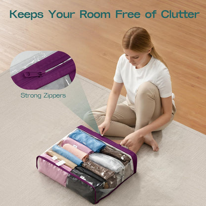 5PACK Clear Zippered Storage Bag for Clothes, 22L Clear Storage Bags, and Blanket Storage Bags for Bedding, Blankets, Comforters, Clothing, Books, DVD & CD (White)