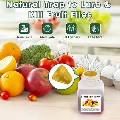 Fruit Fly Traps for Indoors, 8 Pack Gnat Traps for House Indoor, Effective Flying Insect Drain Fly Killer Catcher Refill 0.68oz/Bottle, Reusable Kid & Pet Friendly Lure Bait Liquid for Home Kitchen