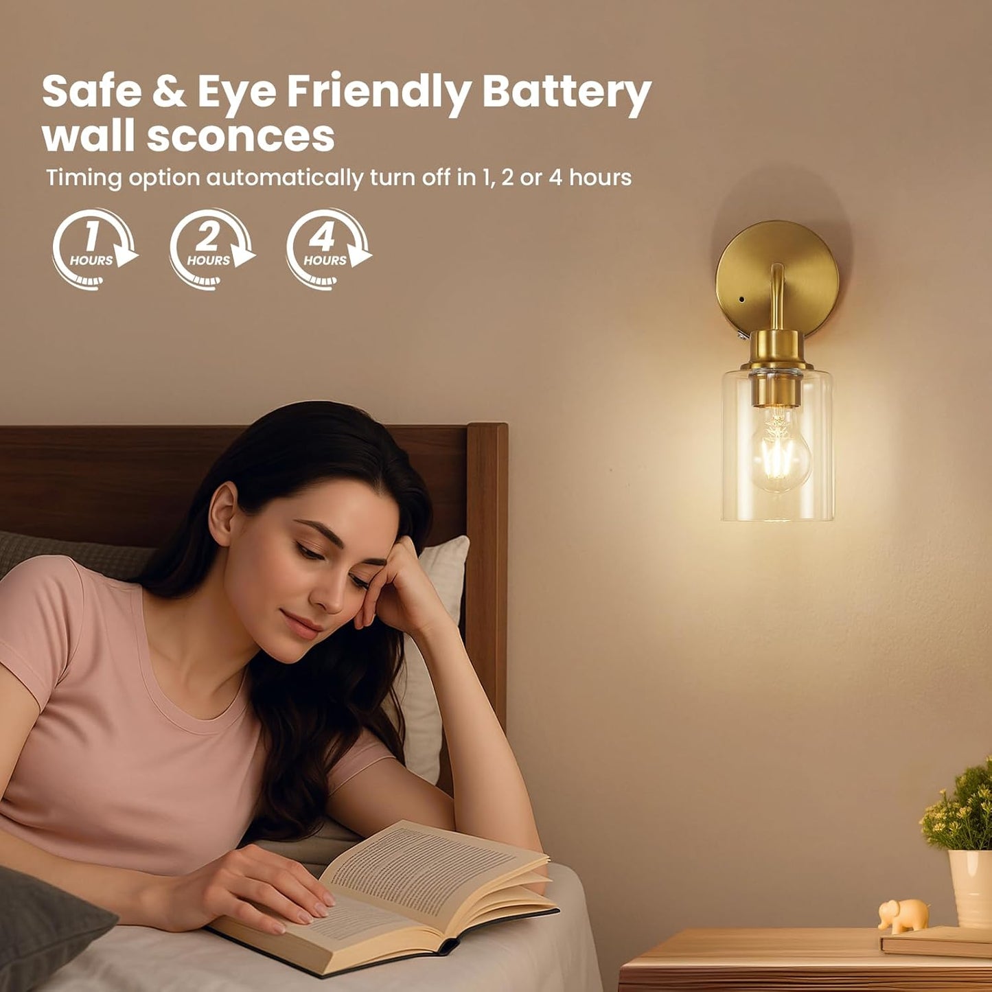 Epinl Battery Operated Black Wall Sconce Set of 2, Wireless Rechargeable Wall Lights with Remote Control, Modern Dimmable Wall Mount Lamps for Bedroom Living Room Bathroom, 3000K