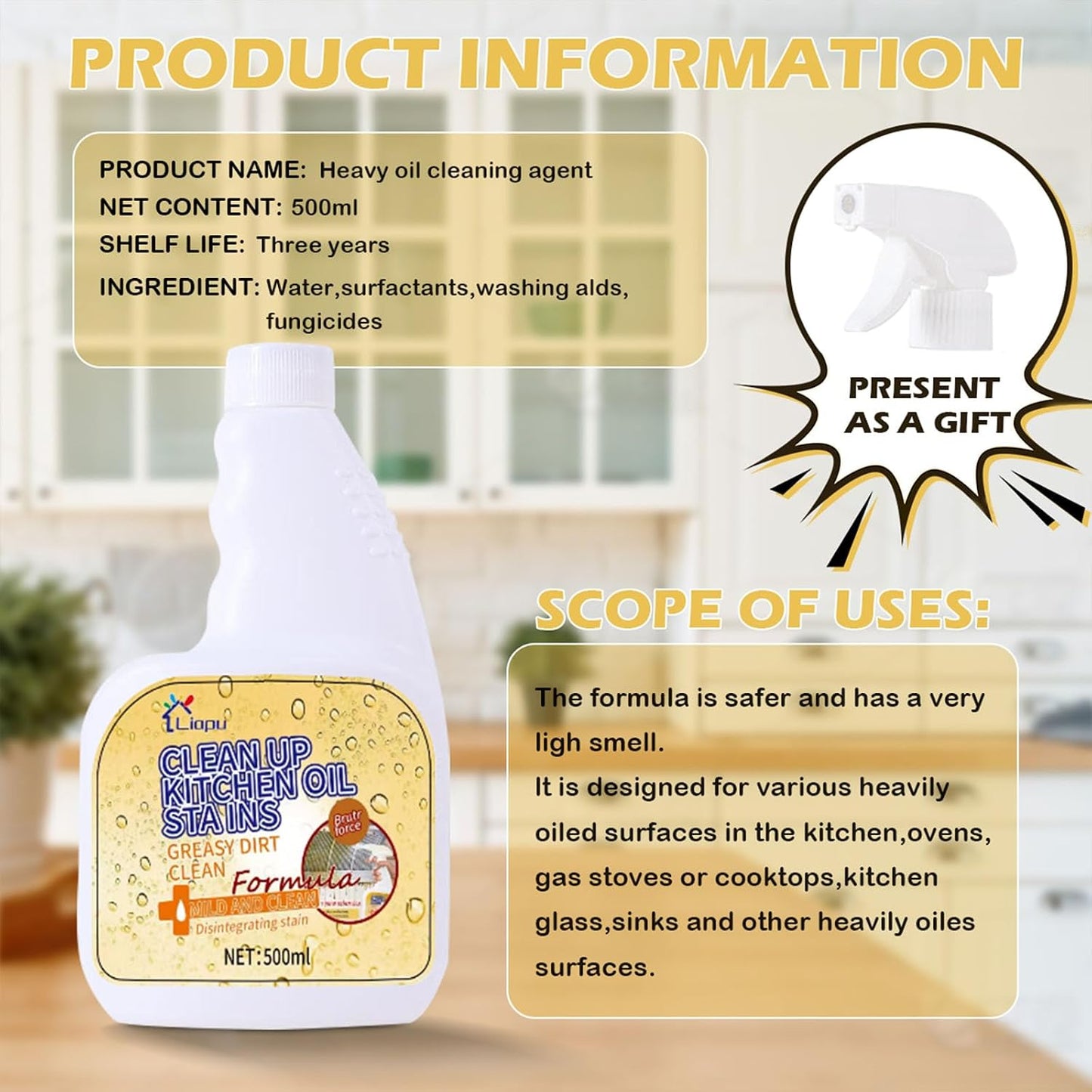 All Purpose Cleaner, Remove Stains Cleaning Spray, Lemon Breeze Scent Multipurpose Heavy Duty Degreaser, Kitchen Cleaning Supplies Removes Oil Stains On Microwave & Oven & Stove Top