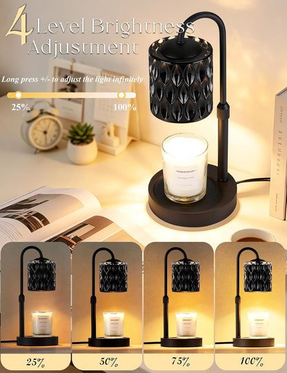 Briever Dimmable Candle Warmer Lamp with Timer, Height Adjustable Electric Candle Wax Warmer, Christmas Birthday Gifts for Women Mom, House Warming Gifts New Home Room Decor, Walnut Solid Wood Base