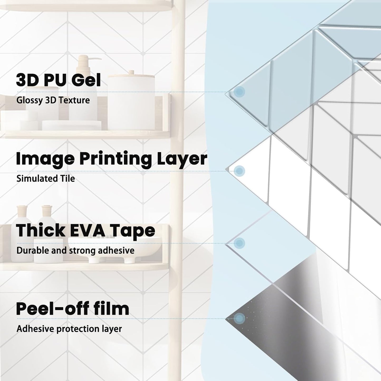 20 Sheets Herringbone Tile Sticker, Peel and Stick Backsplash for Kitchen, 2.5mm Thick Self Adhesive Wall Tile with Grey Grout, Waterproof Stick on Backsplash for Bathroom, RV, White