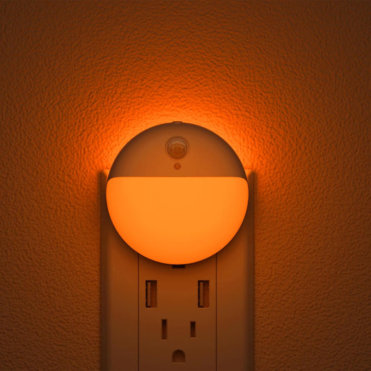 YUNLEX 2 Pack Plug in Night Light with Motion Sensor and Dusk to Dawn Sensor, Stepless Dimming, Warm White LED Nightlight with 3 Lighting Ways for Bathroom, Bedroom, Kitchen, for Kids, Adults