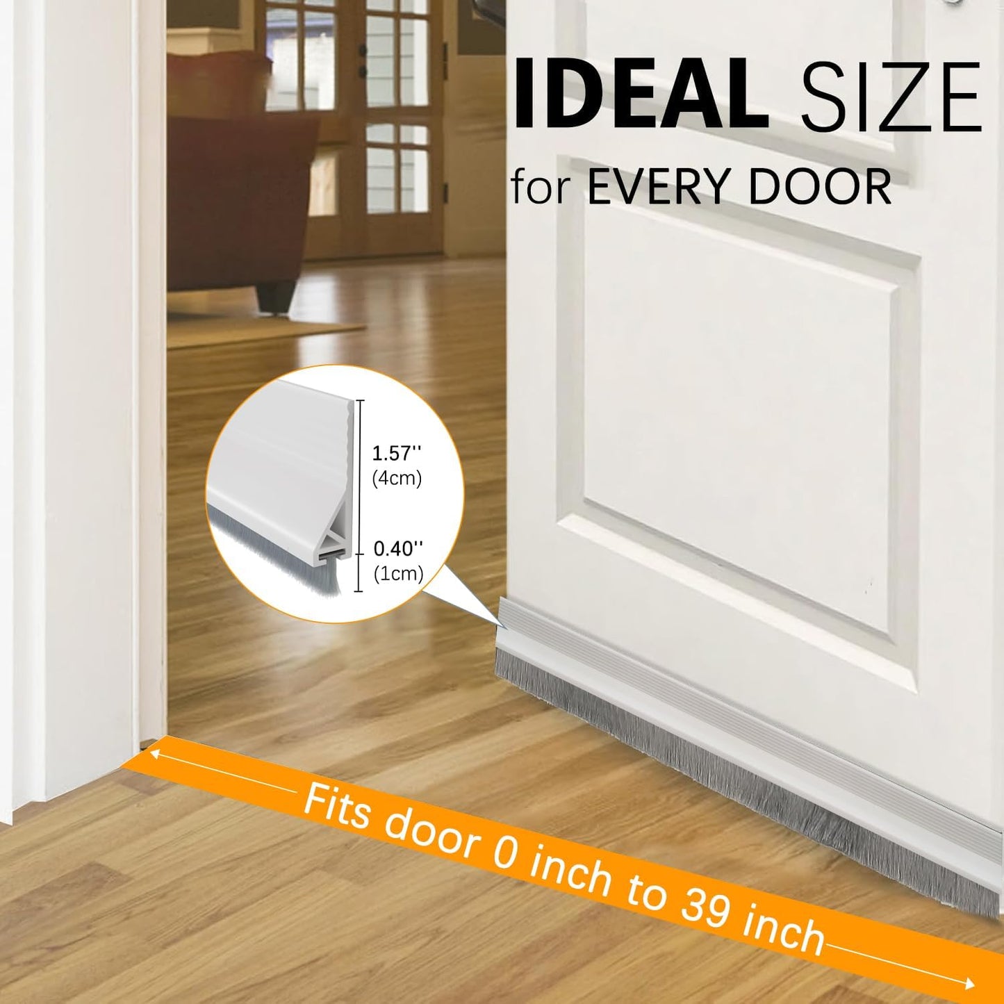 2 Pack Door Sweep Brush, Door Draft Stoppers with Brush, Under Draft Stopper for Bottom Reduce Noise, Weather Stripping for Doors Exterior with Self Adhesive, Door Sweep for Bottom 2" W x 39" L, Black