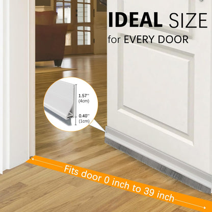 2 Pack Door Sweep Brush, Door Draft Stoppers with Brush, Under Draft Stopper for Bottom Reduce Noise, Weather Stripping for Doors Exterior with Self Adhesive, Door Sweep for Bottom 2" W x 39" L, Black